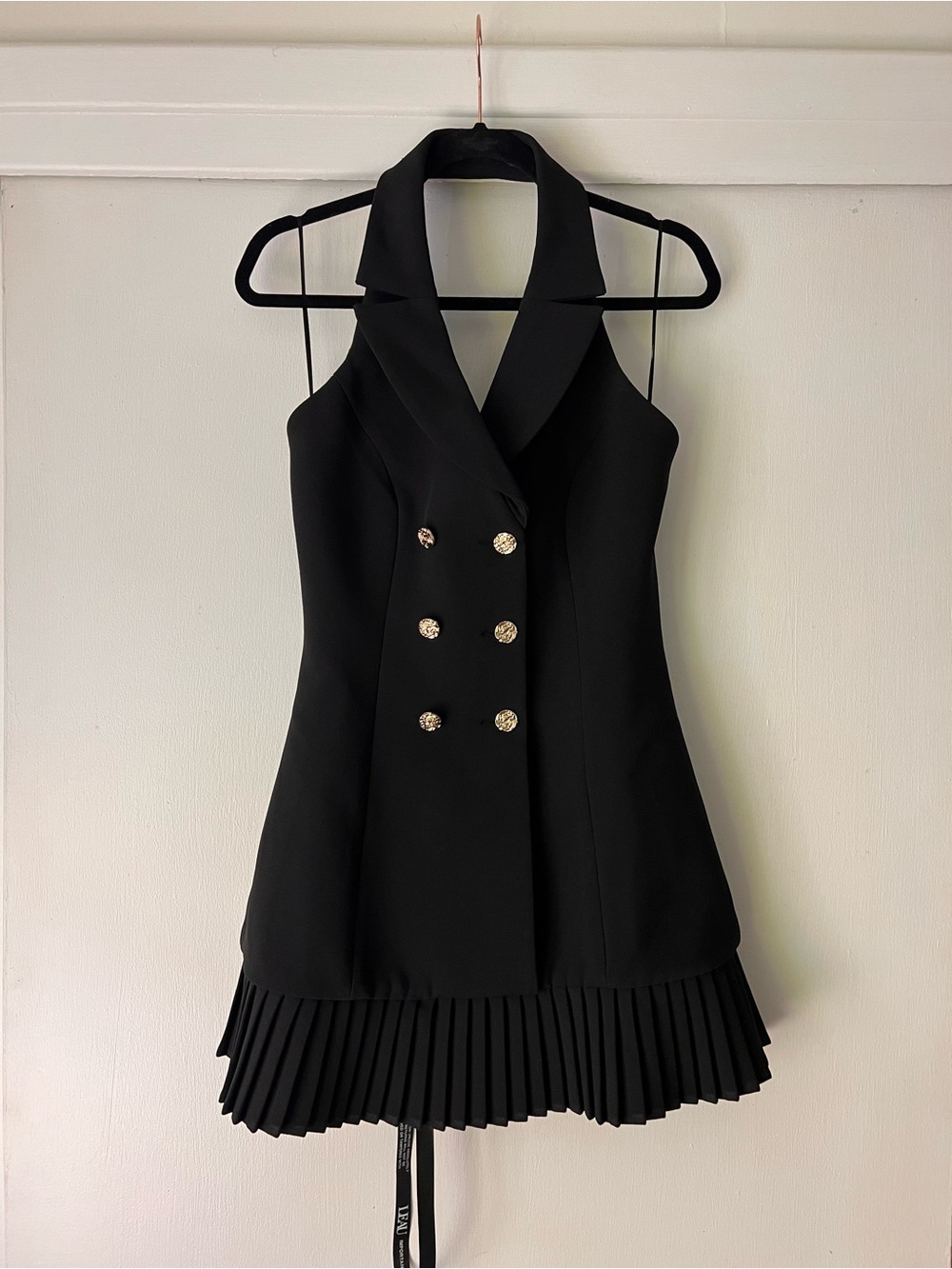 Black Double-Breasted Halter Mini Dress
